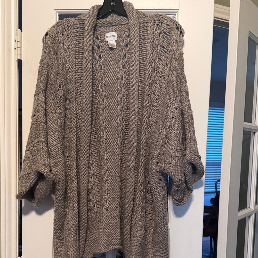 Chico's Taupe Open-Front Cardigan